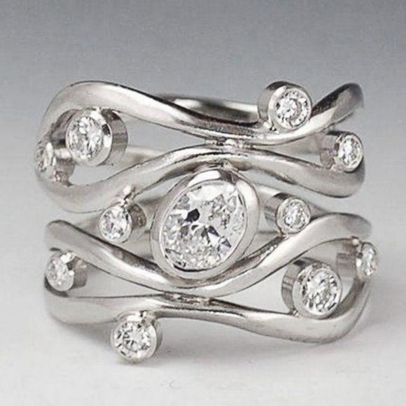 NEW 18K White Gold Diamond Twisted Wave Wide Ring - Picture 1 of 8
